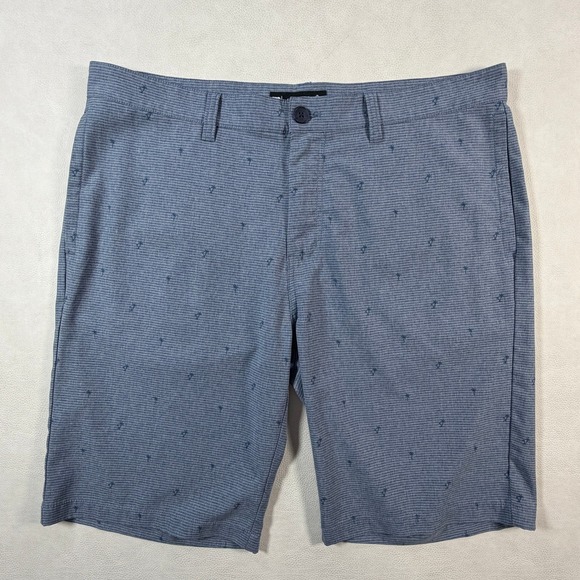 TravisMathew Other - Travis Mathew Mens Blue Palm Tree Print Golf Shorts Size 36 Heathered Hybrid